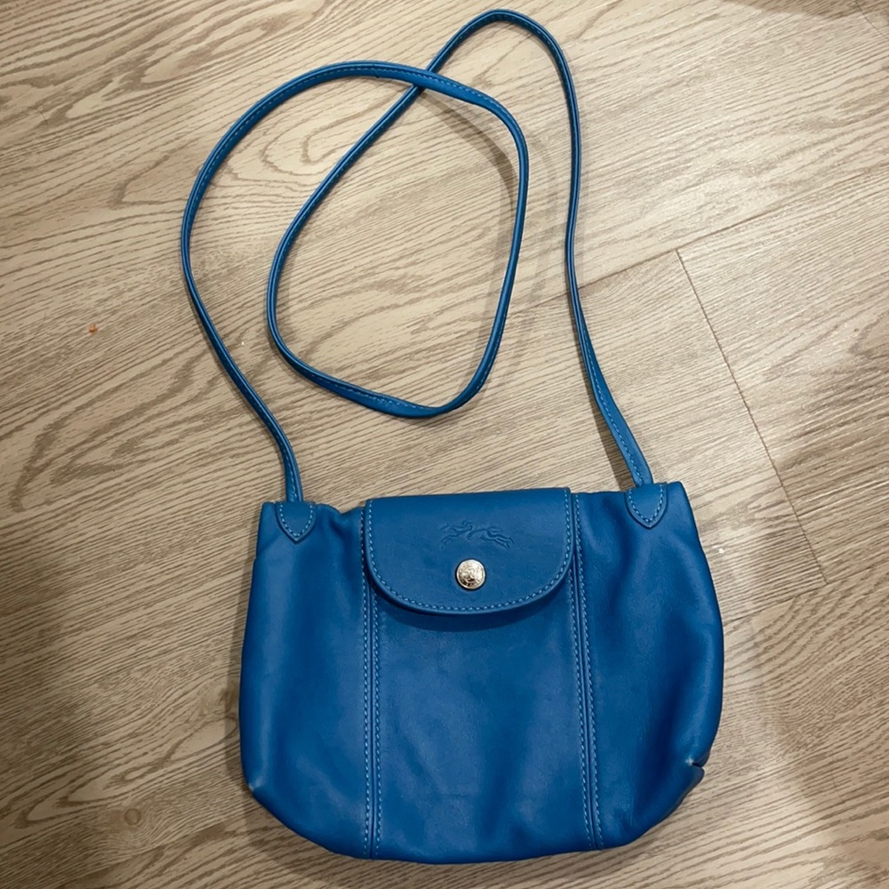 LONGCHAMP Le Pliage Cuir Leather Crossbody Small Bag Navy Blue